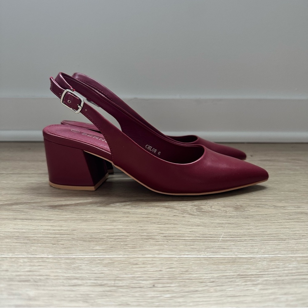 BERNESS Women's Slingback Block Heel Pumps - Burgundy